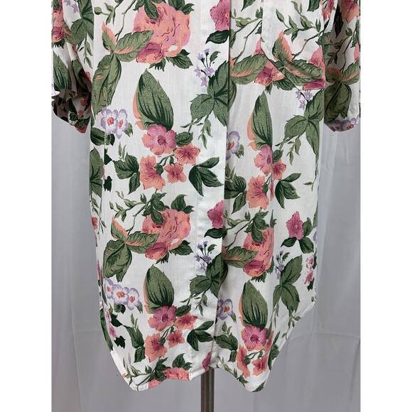 Vintage Ninon De Lenclos Floral Button Up Collared Short Sleeve Top Blouse Sz M - Picture 5 of 12